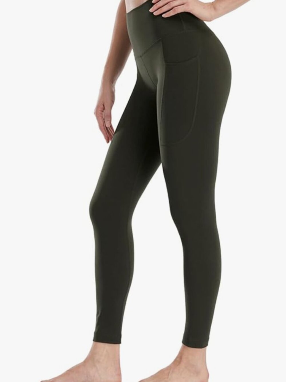 HeyNuts  High Waisted 7/8 Leggings  w/ Pockets/ tummy Control XL OLIVE GREEN